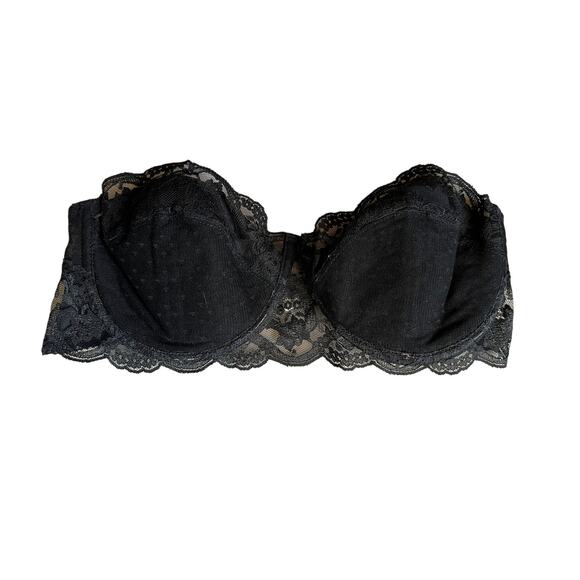 Vintage 70s Victorias Secret Black Lace Strapless Bra 34C - Picture 1 of 8